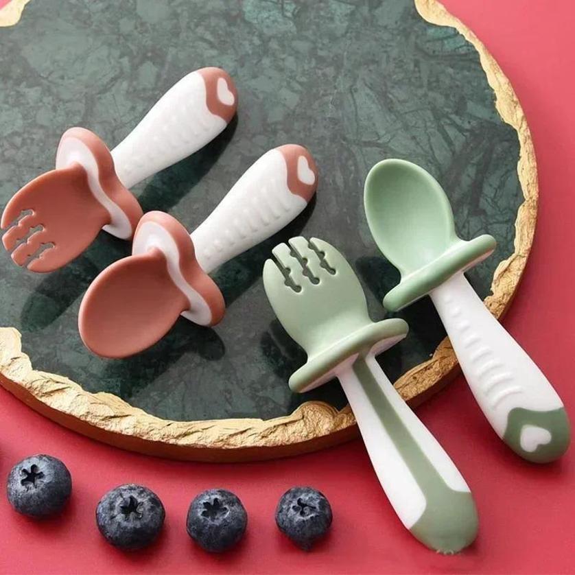 Baby Food Set - Детская ложка, вилка, силиконовый набор детской